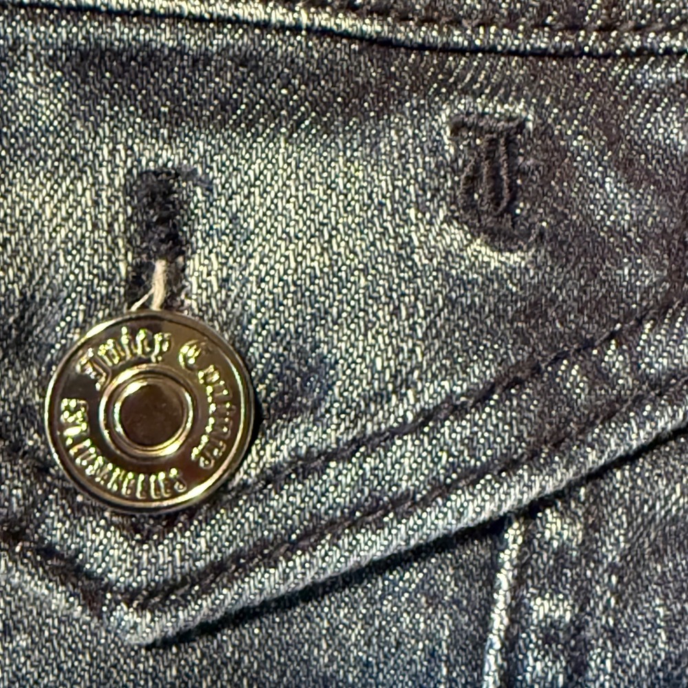 Juicy Couture Y2K Cropped Dark Wash Denim Blue Jean Jacket Women‎ Size L - Picture 10 of 12